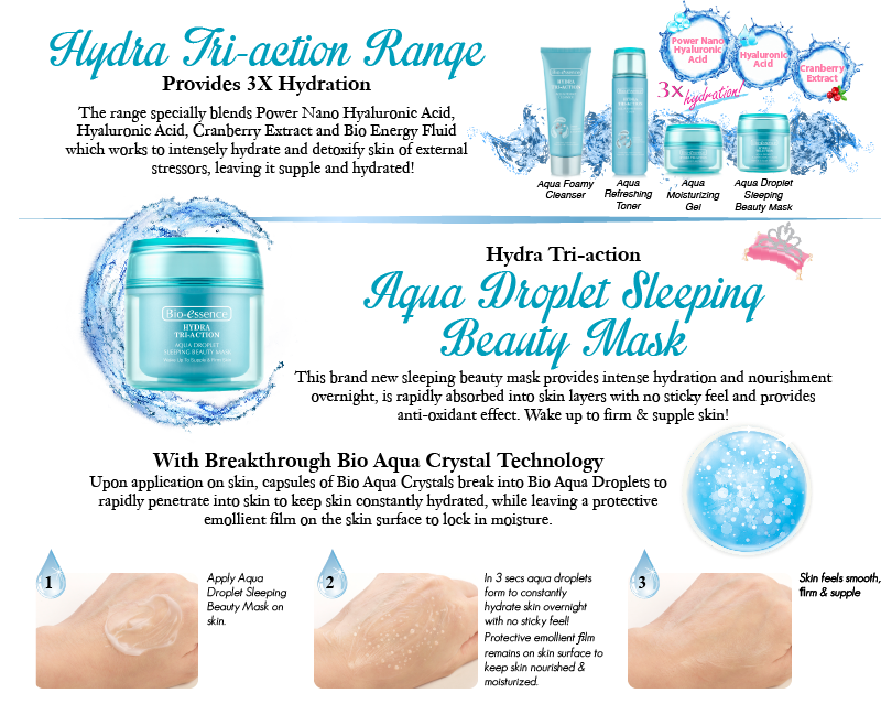 Beauty review Bioessence Hydra TriAction, Aqua Droplet Sleeping