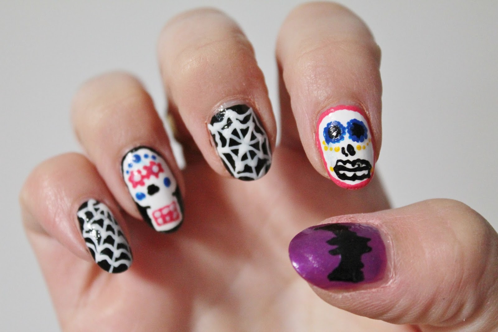 Sugar Skull and Cobweb Nail Art Jersey Girl, Texan Heart