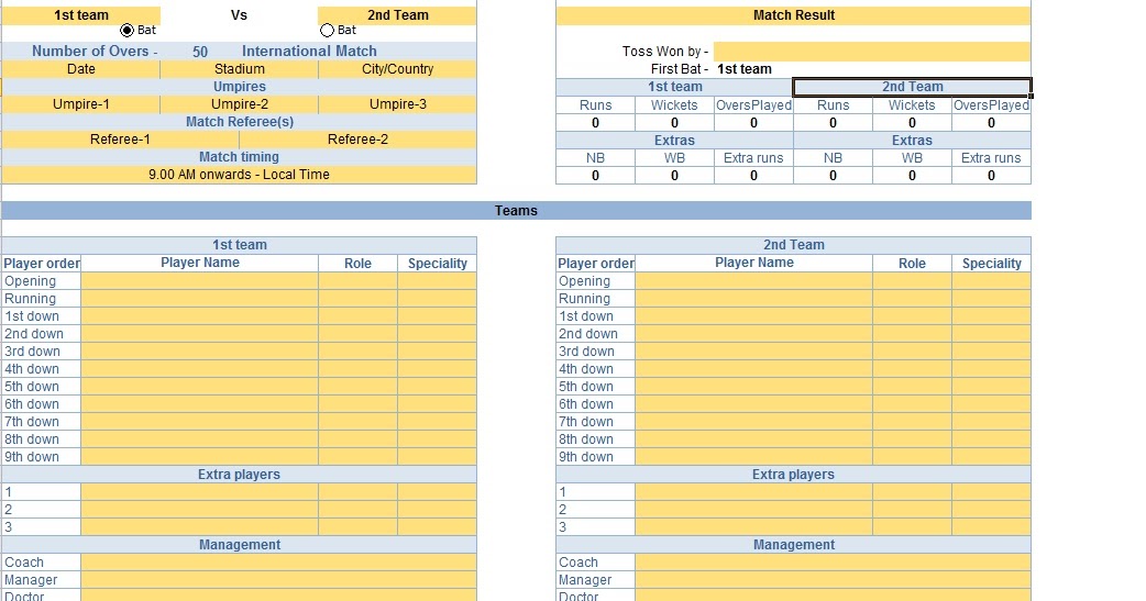 Complete Cricket Scorecard Template Sample