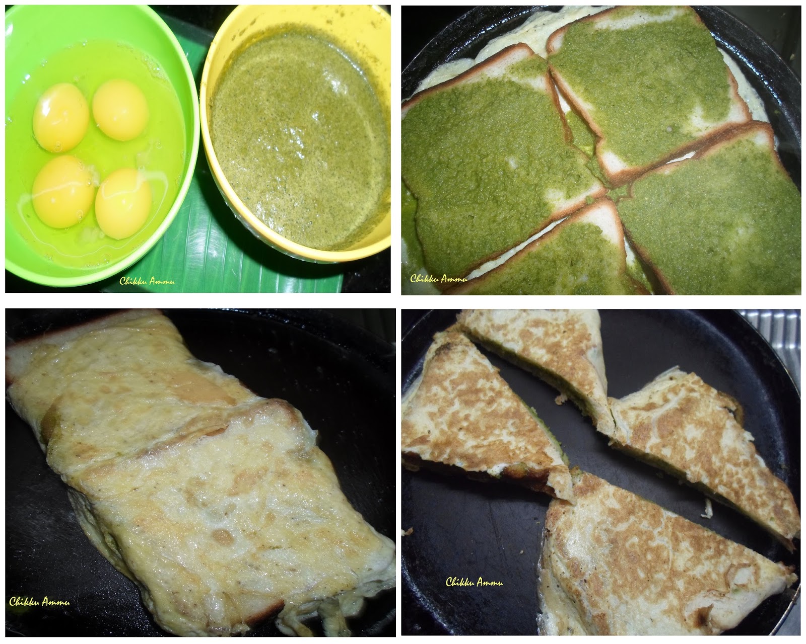 Chikkus Kitchen SpicyGreenMint Chutney Egg Bread Sandwich