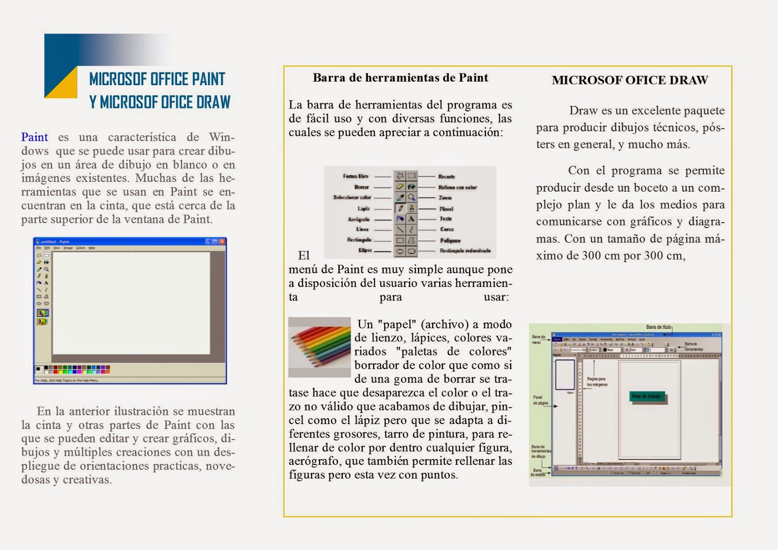 MICROSOFT PAINT Y OPEN OFFICE DRAW PRESENTACION EN TRIPTICO DE OFFICE PAINT Y OPEN DRAW