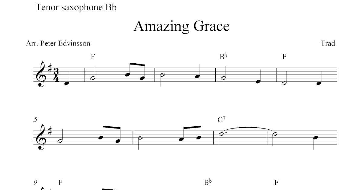 Amazing Grace, free tenor saxophone sheet music notes
