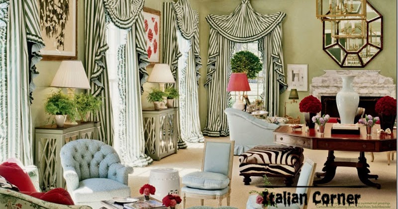 Luxury Italian Curtain Design From Green Striped Curtain Fabric