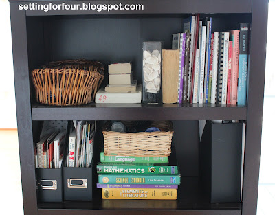 See how I organized my family and simplified our lives with the Bookcase Family Organizer! See how I organized my cookbooks and the kid's study and homework supplies all in one place with easy storage ideas!