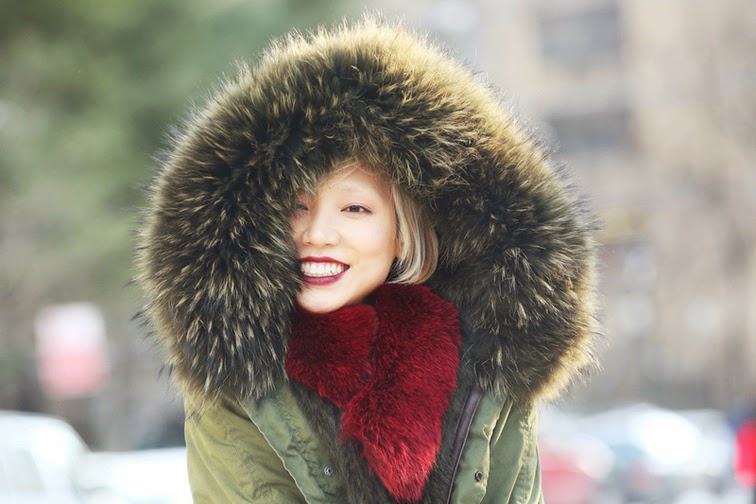 Soo Joo Park street style, model off duty, fur hood Soo Joo Park street style, model off duty, fur hood
