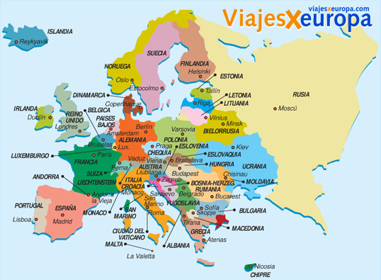 Mapa de europa con sus paises y capitales - Imagui