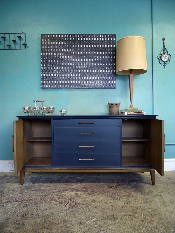 Vintage Ground Mid Century / Retro Deep Blue Sideboard / Buffet