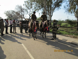 "HORSE-BACK ARMY POLICE". on Wagah Border Stadium road.