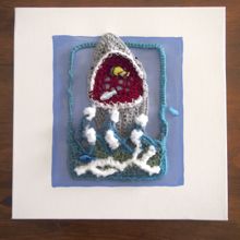 Crocheted Shark Attack on Canvas 12"x12"