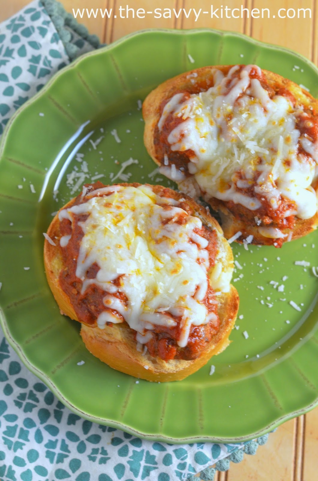 The Savvy Kitchen Open Face Meatball Sub on Garlic Toast