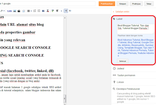 Cara posting di blog label