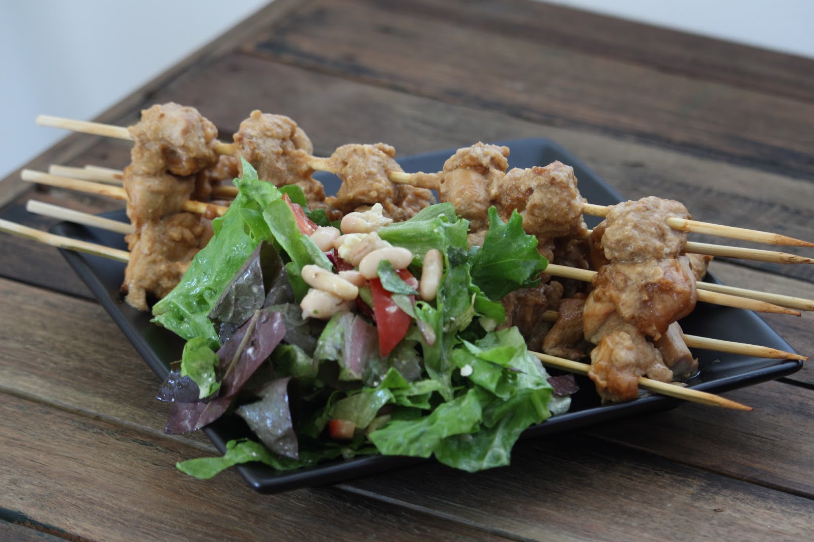 SOULFUL HEALTHY LIVING CHICKEN SATAY SKEWERS with ZESTY BEAN SALAD