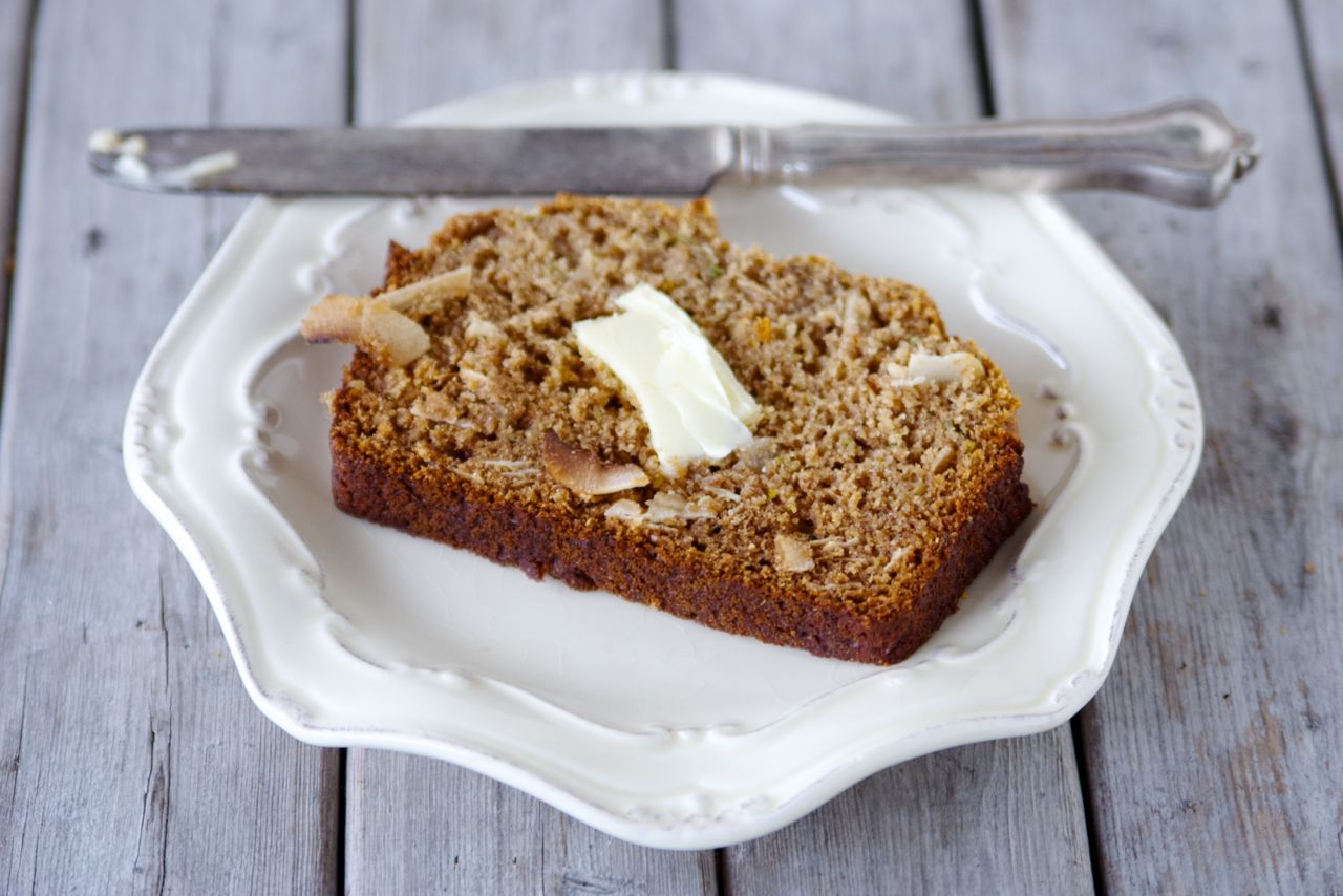 Zucchini Spice Loaf with Toasted Coconut Craving Greens