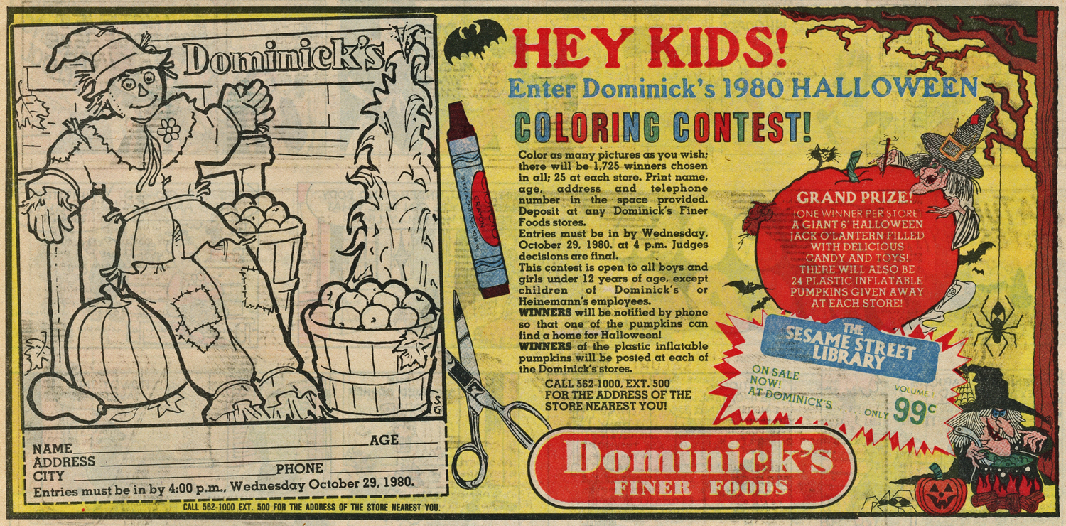 ads halloween stores dominick 1980 ad contest dominicks coloring
