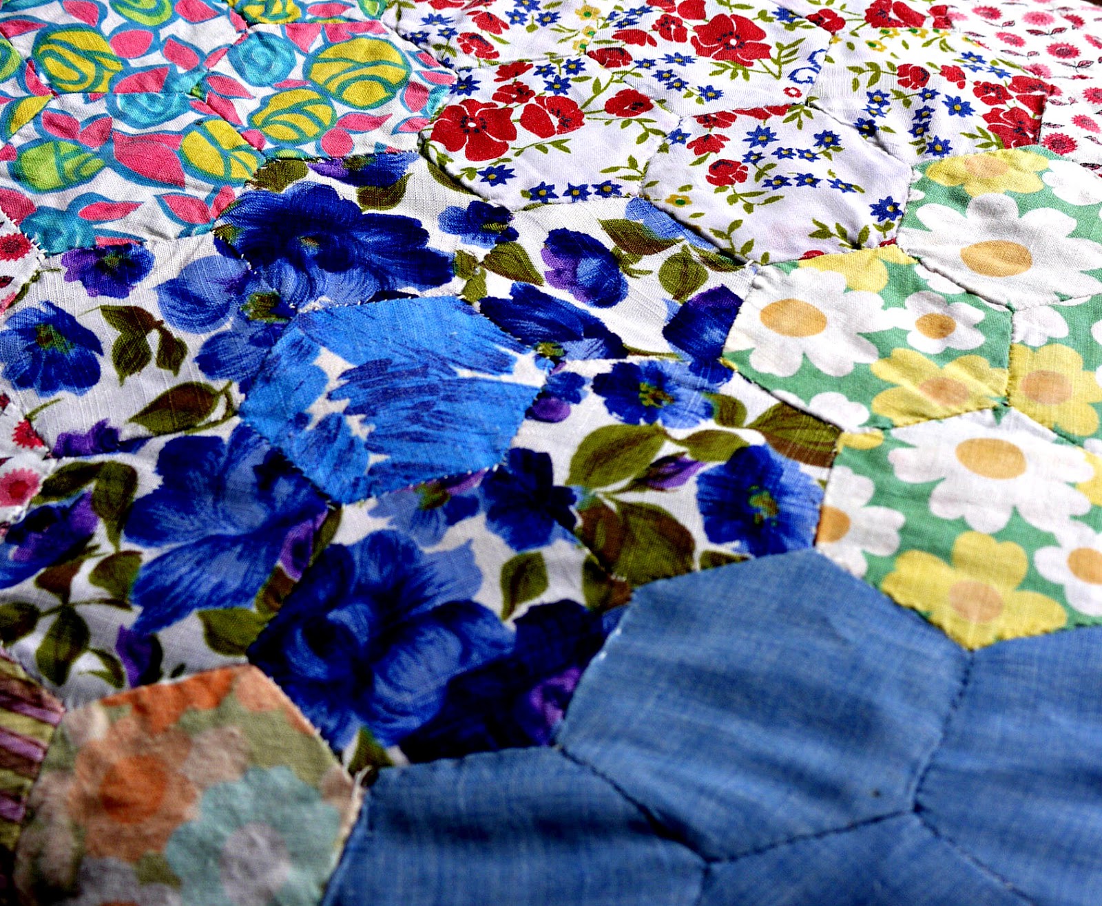 Gran's Vintage Handmade Patchwork Quilt & Embroidery from Alicia