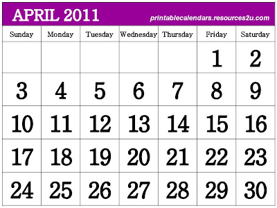2011 Printable Calendar Month on Printable Calendar 2011 April Month