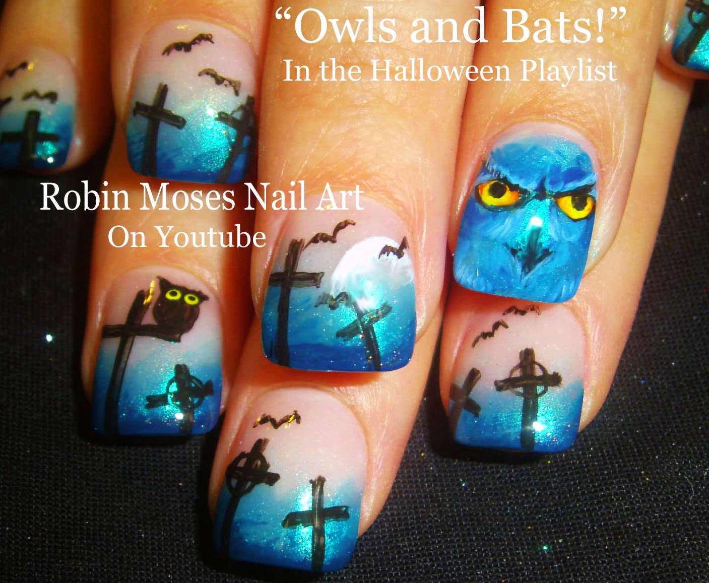 Cute Owl Nail Art in Black and Purple - wide 1