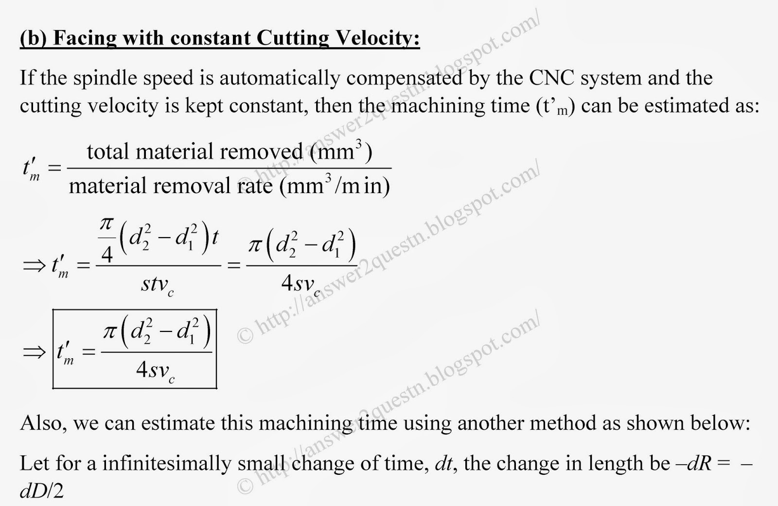 Questions Answers Machining Time of Facing Operation in a CNC
