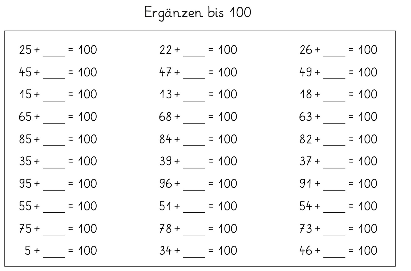 Lernstübchen: ergänzen bis 100