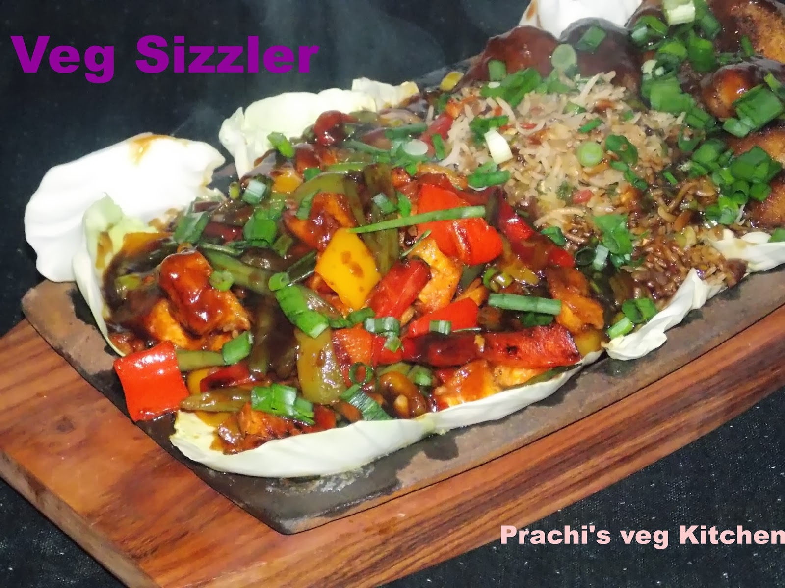 Prachi's veg kitchen Veg Sizzler with hot Soya Chilli Sauce