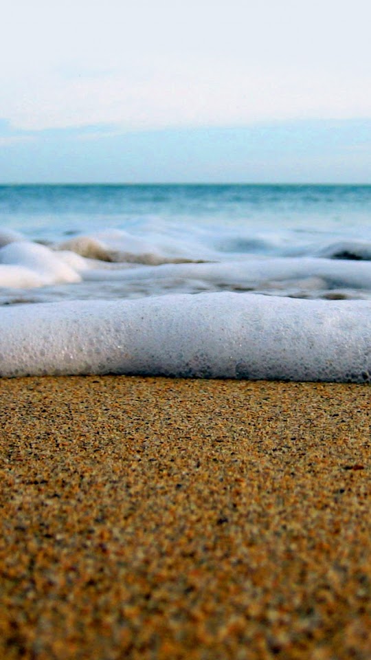 Wave Foam On Beach Sand Closeup  Android Best Wallpaper