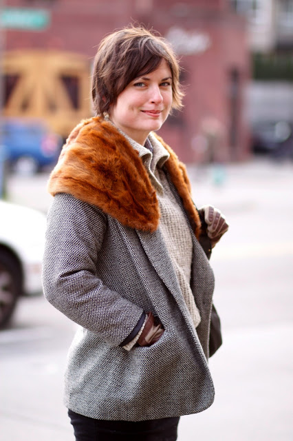 Laura Danforth fur collar Ballard Seattle street style fashion It's My Darlin' gloves