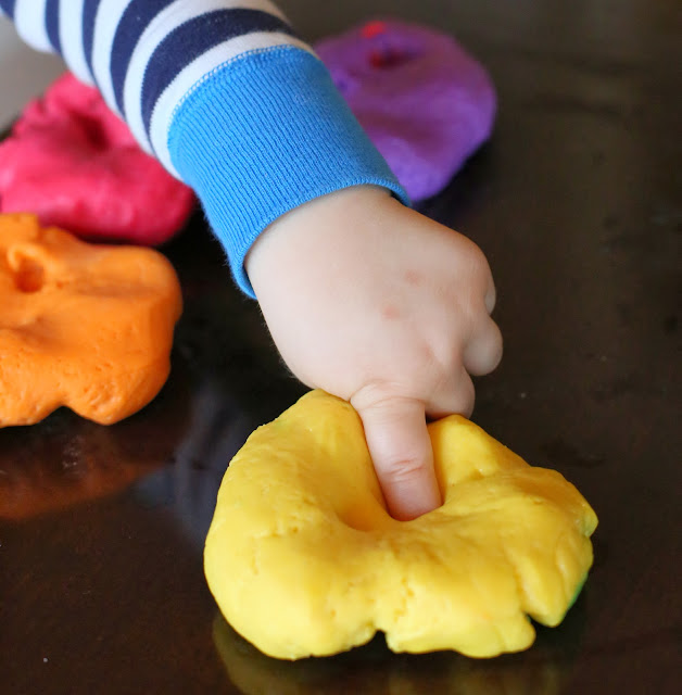 {NEW recipe} Super soft Edible Gluten Free Playdough - no cook and ready in under three minutes!  Safe for babies and toddlers and anyone who is gluten-free!  From Fun at Home with Kids