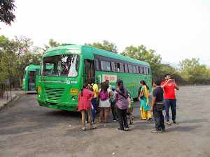 Boarding "Shuttle Bus" from Ajanta resthousde complex to "Ajanta Caves complex".