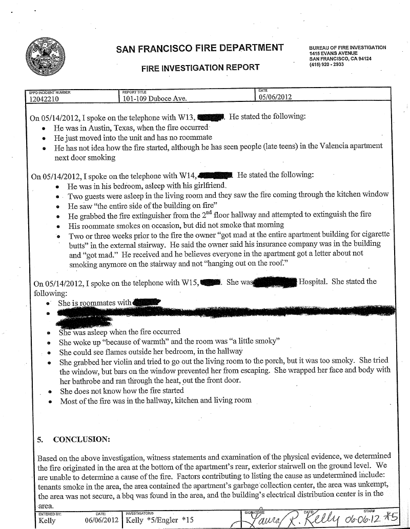petrelis files fire investigation report
