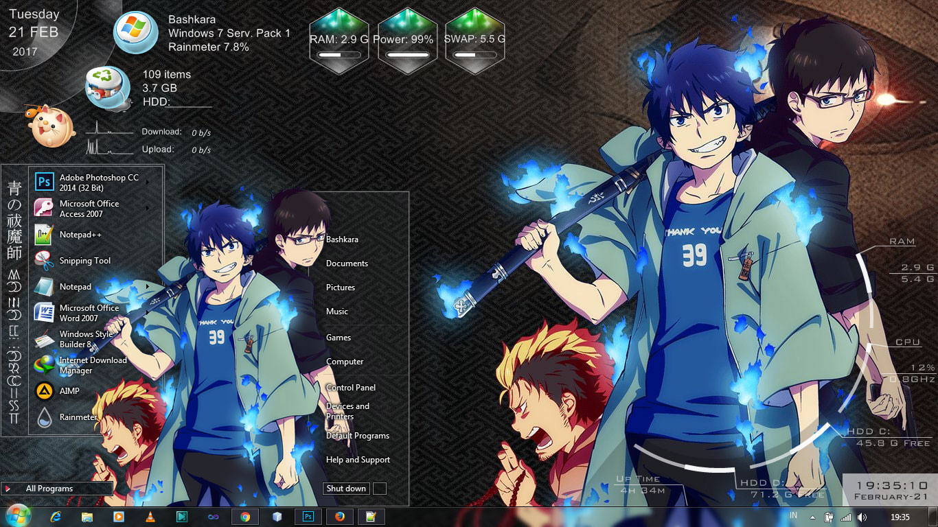 Ao No Exorcist Kyoto Fujouou Hen Windows 7 Theme Anime Skin