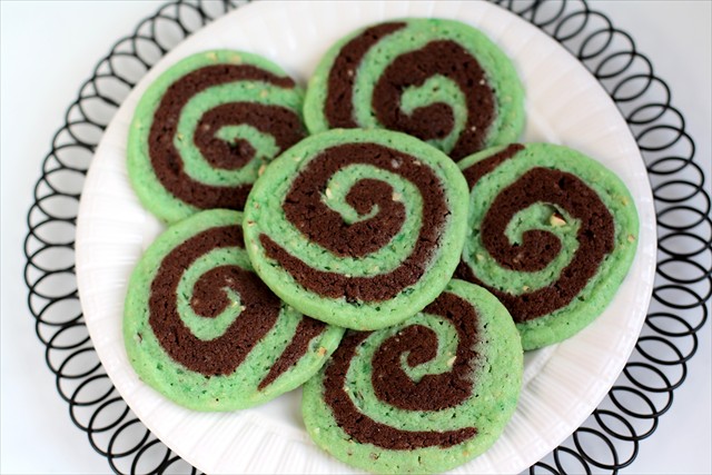 Chocolate Pistachio Pinwheel Cookies for St. Patrick's Day