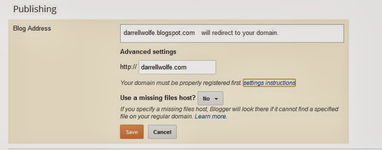Screen Shot of Blogger +add domain area