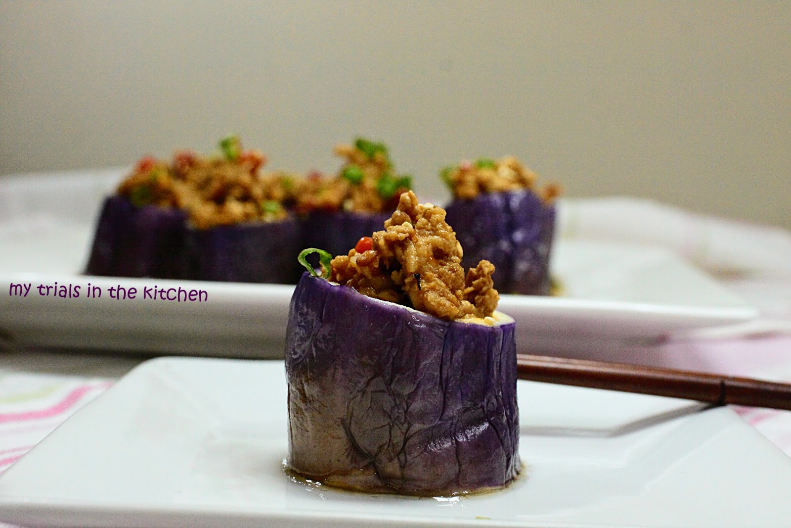 My Trials in the Kitchen Steamed Eggplant Stuffed with Minced Meat