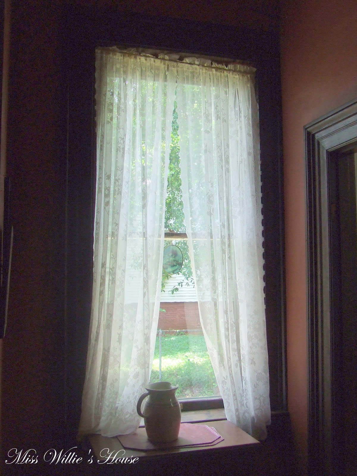 My Blue Cottage Lace Curtains And A Red Ceiling