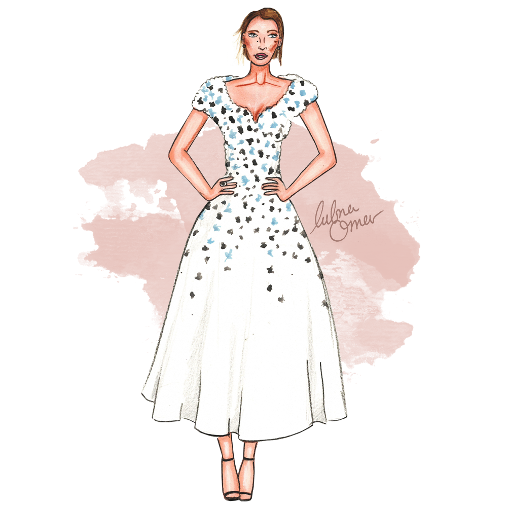 Blake Lively in Ralph and Russo couture illustration by Lubna Omar