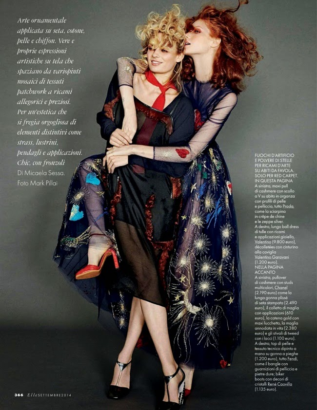 Elle Italia September 2014, Stef Van Der Laan、Anastasia Ivanova Valention 2014 AW Navy Tulle Embroidered Heart Dress