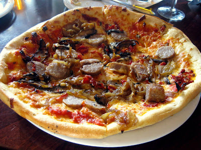 Sweet Italian Sausage Pizza at Barlow's Restaurant in Boston, MA - Photo by Taste As You Go