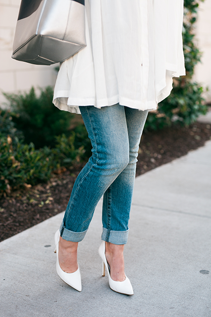 spring outfit, white spring outfit, free people blouse, free people aviators, kate spade tote, maternity jeans, maternity boyfriend jeans, maternity style, nashville blogger, nashville style blogger