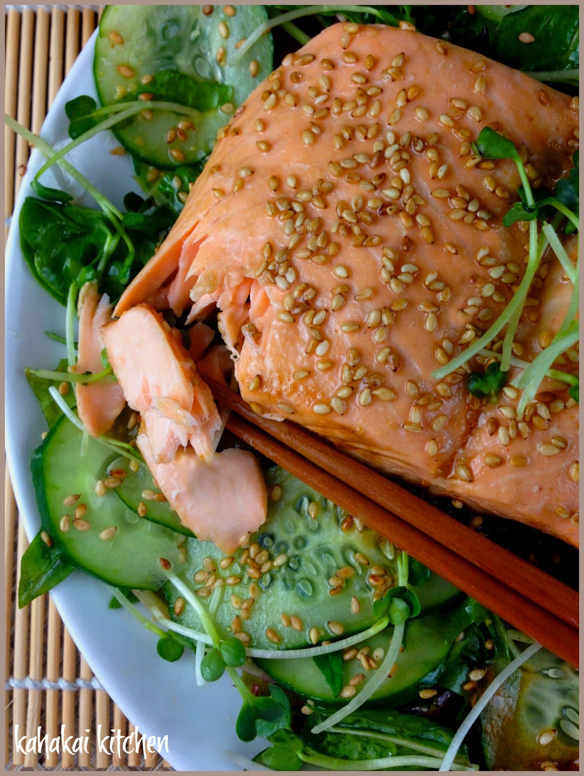 Kahakai Kitchen Jacques Pépin's Glazed Salmon in Mirin, Served with a