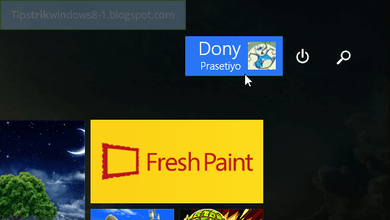 nama user di Windows 8.1 dalam Start screen