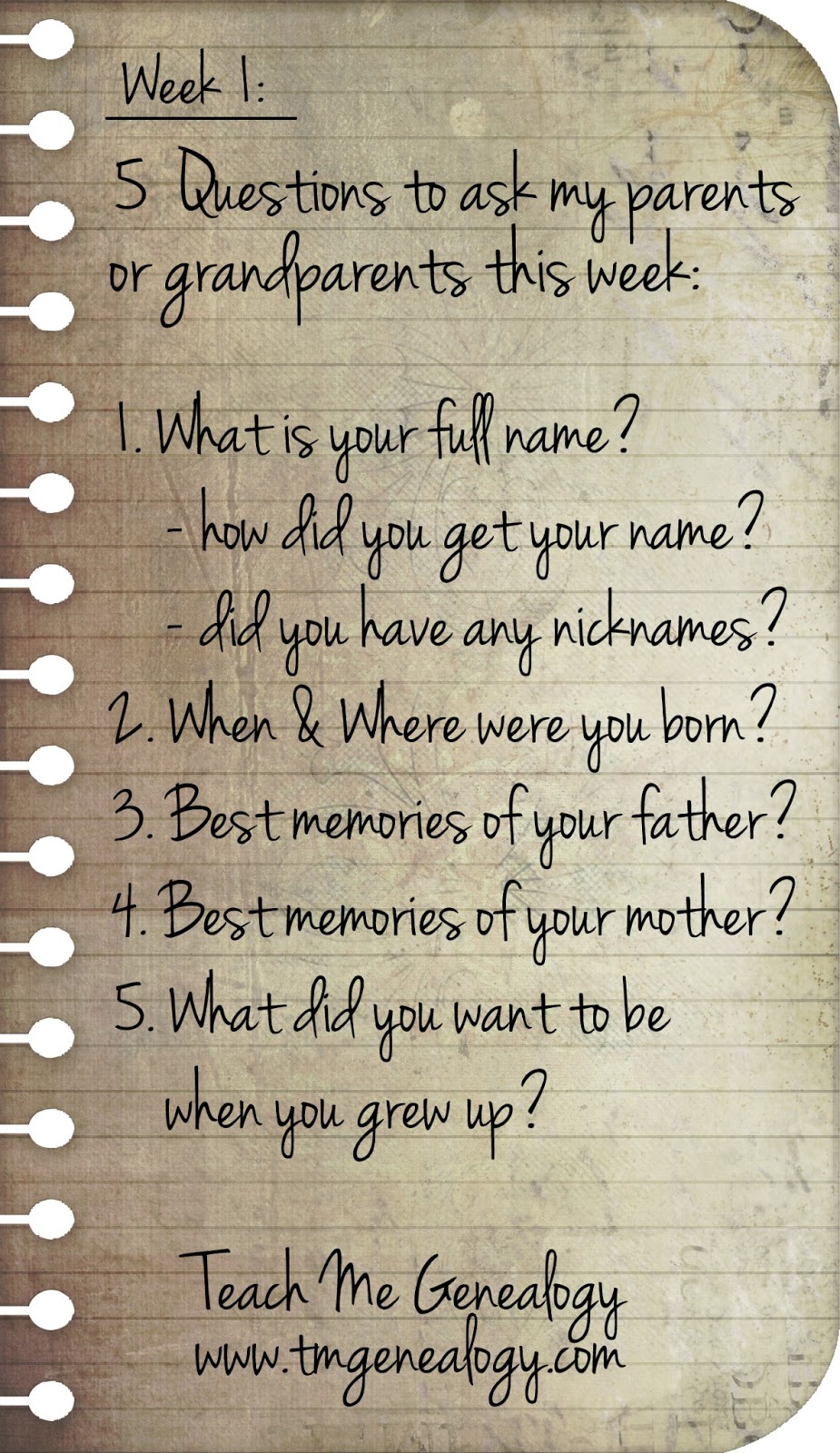 5 Questions To Ask Your Parents or Grandparents This Week. Week 1