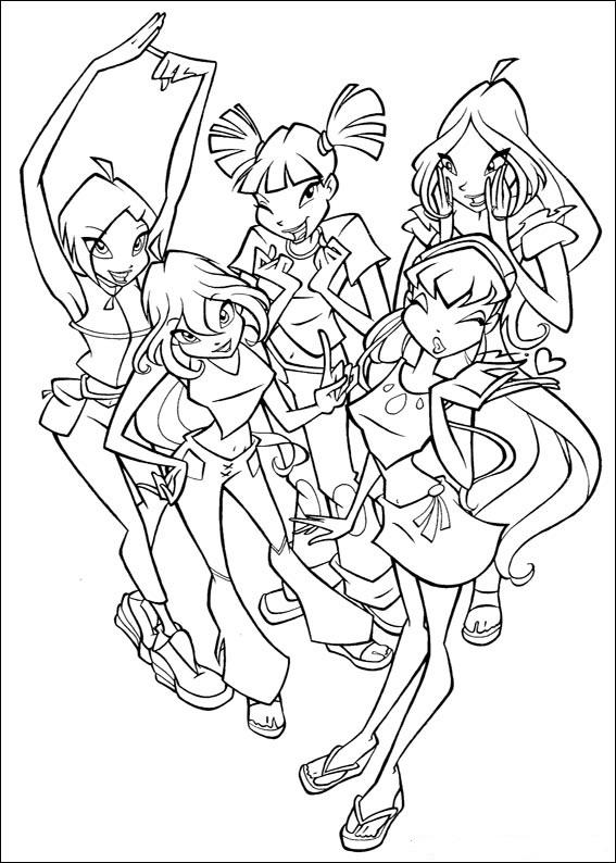 Fun Coloring Pages: Winx Coloring Pages 2 - Flora, Darcy, Stormy, Joy