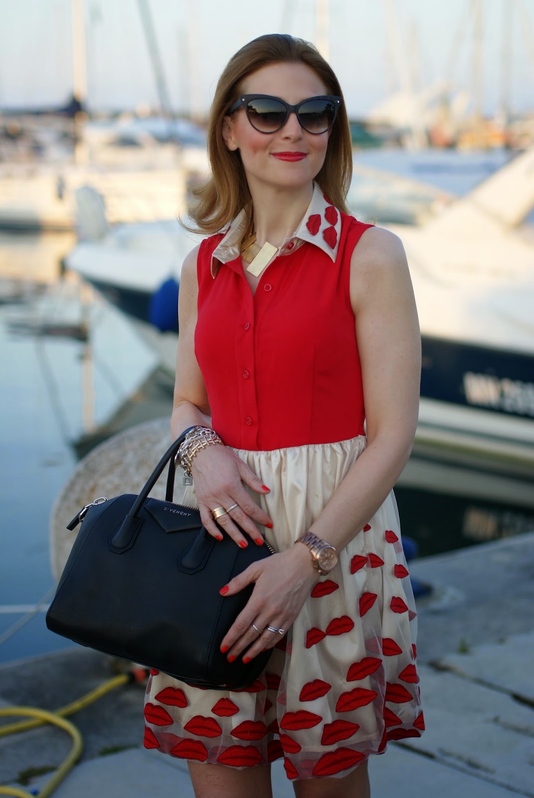 Choies red lips dress, NAU! sunglasses, Givenchy Antigona black, Fashion and Cookies, fashion blogger