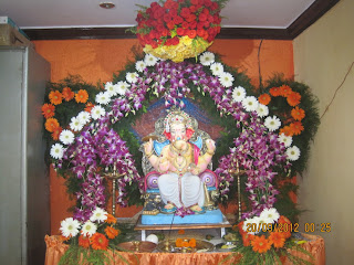 Eco Friendly Ganesh Decorations Ideas Done By Flowers Bamboo Mat Topli Contact No 9320101092