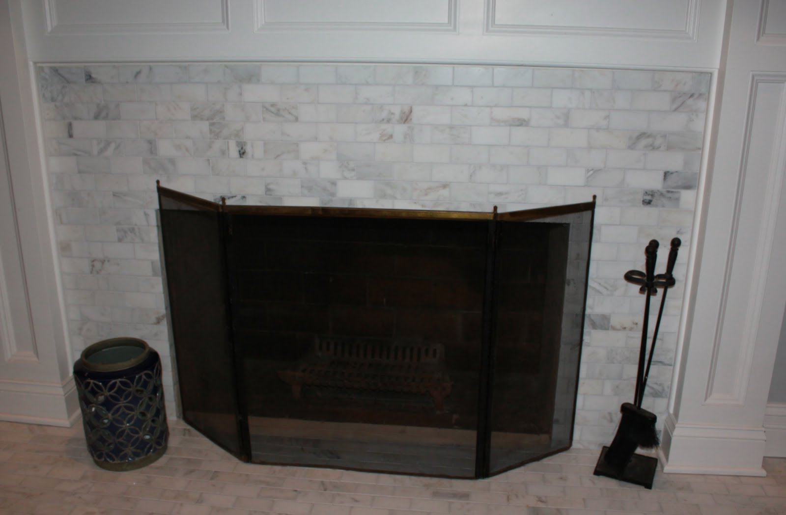 Diy reface kitchen cabinets Marble Subway Tile Fireplace Surround