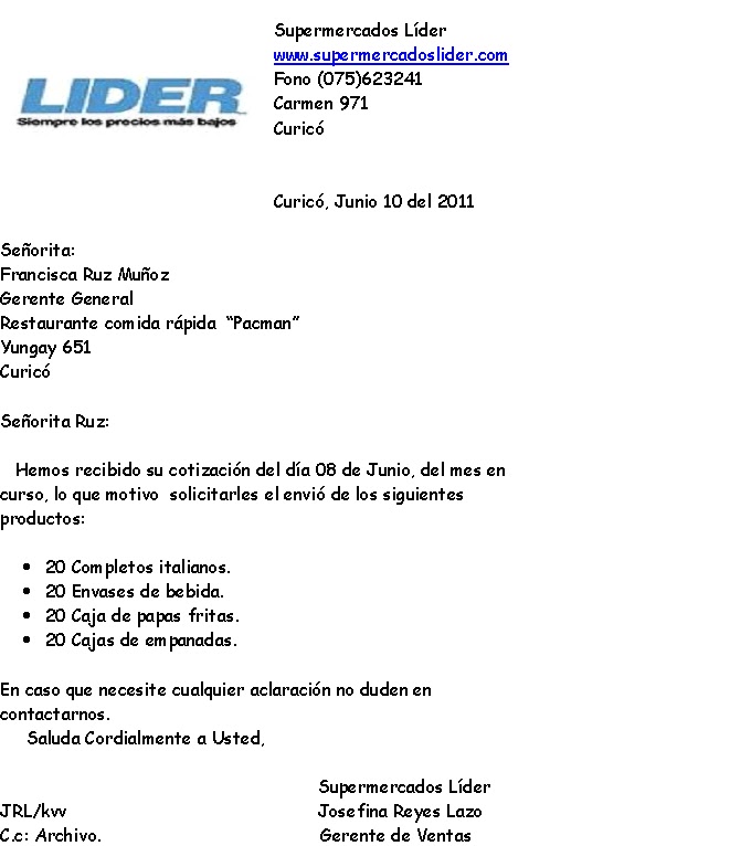 carta de pedido