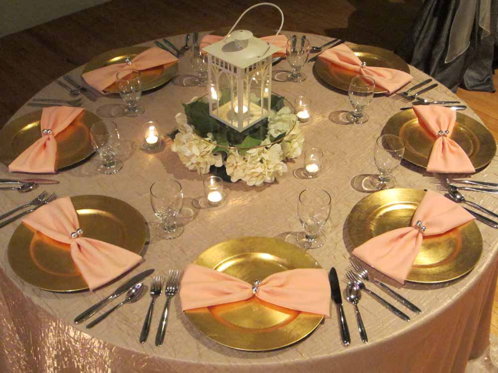 Peach Plates And Napkins Wedding Tips Inspiration Get The Look Gold With Peach Accents Elite Events Al