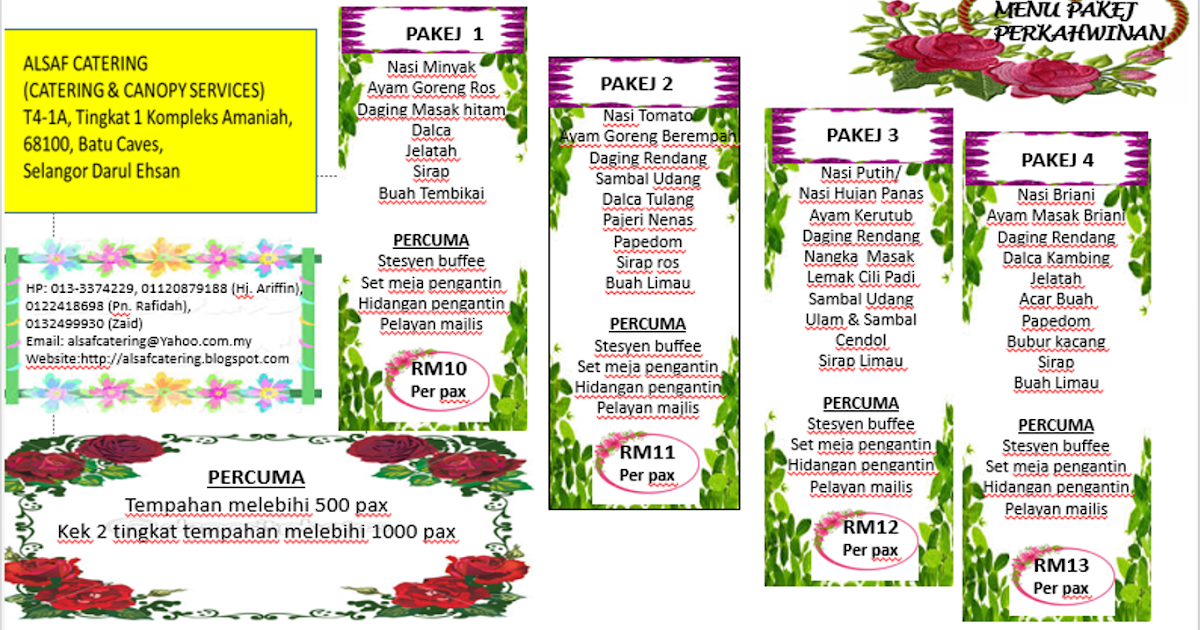 ALSAF Catering (Canopy & Services) Menu Majlis Perkahwinan