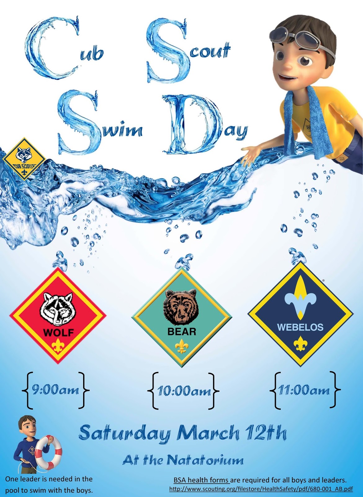 Golden Spike District Cub Roundtable Swim Day Flier!