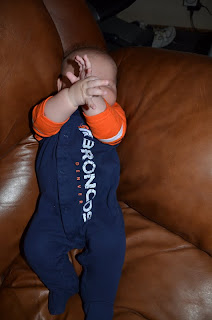 Baby in a Denver Bronco onsie